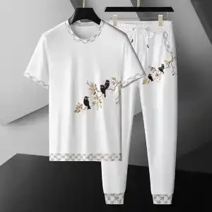 Stylist Printed Cotton Haf Sleeve T-Shirt Full Pant( Set )For Men
