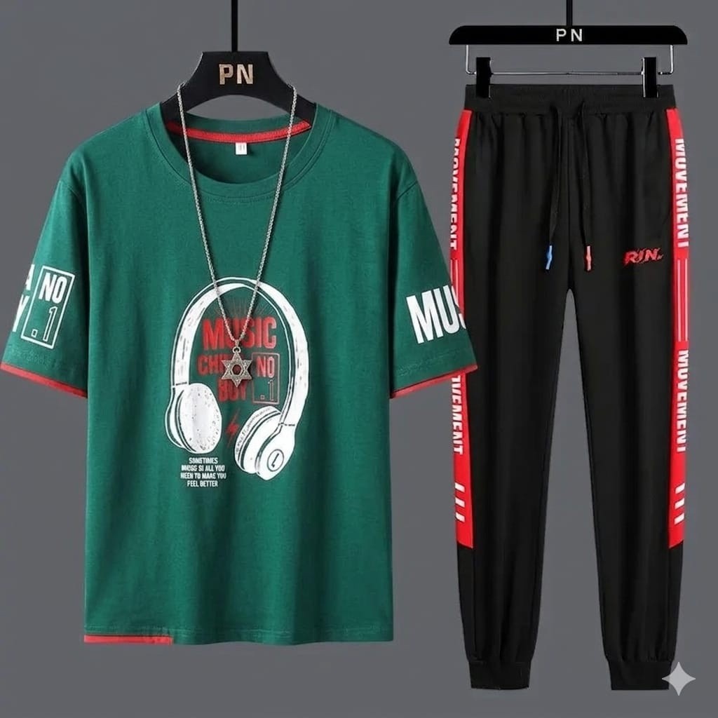 Stylist New Printed  Half Sleeve T-Shirt and Full Pant( Set )For Men1