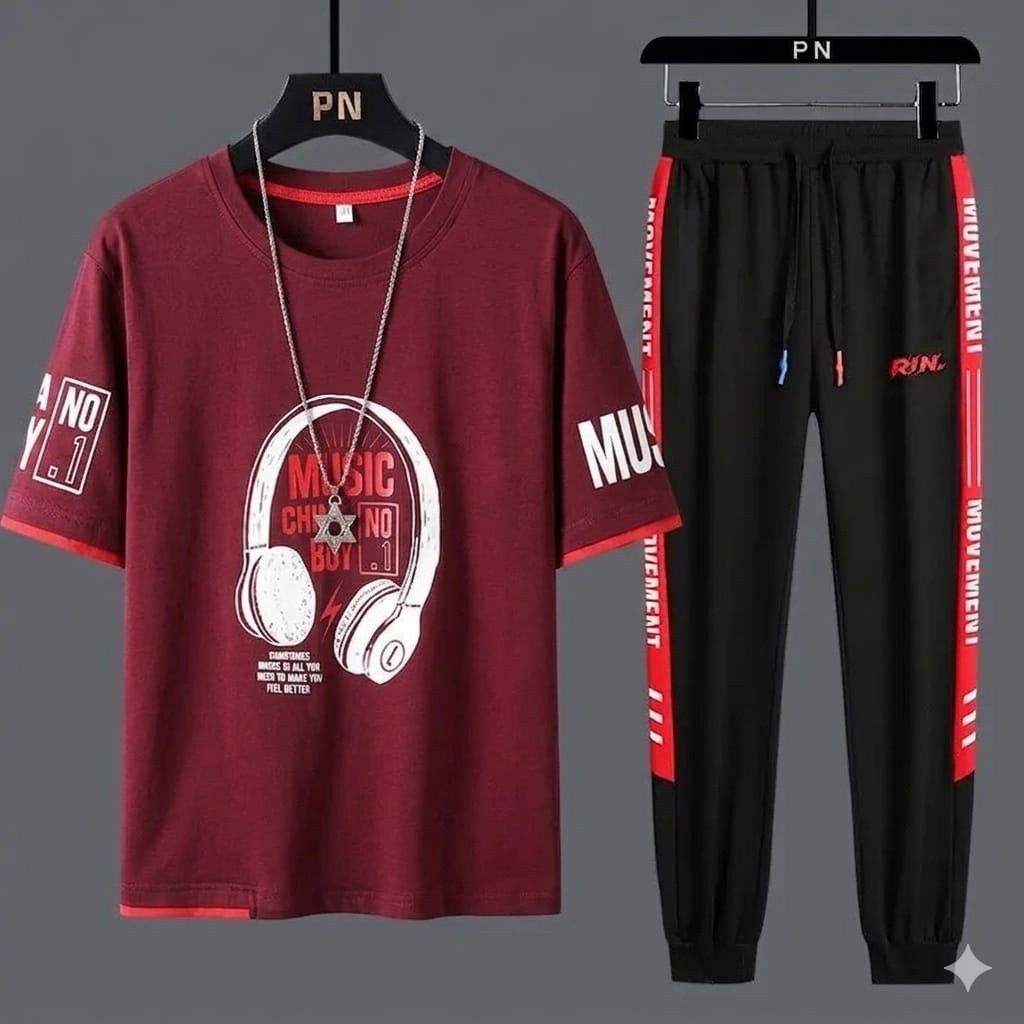 Stylist New Printed  Half Sleeve T-Shirt and Full Pant( Set )For Men1