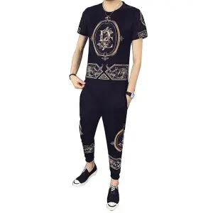 Stylist Printed Cotton Haf Sleeve T-Shirt Full Pant( Set )For Men