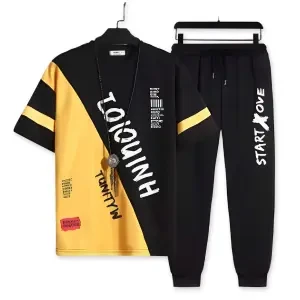 Stylist Printed Cotton Haf Sleeve T-Shirt Full Pant( Set )For Men